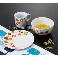 3PCS Ceramic Porcelain Bowl,cheap porcelain plate ,Mug Kid Breakfast Set